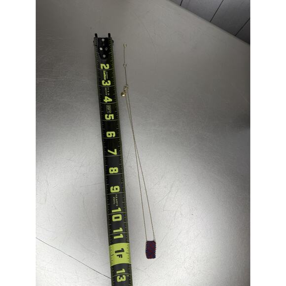 Madewell Women's Chevron Beaded Pendant Necklace Blue Red Gold - Picture 3 of 3